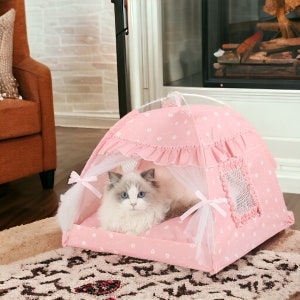Cute Tent Cat Bed Cozy Cat Teepee, Luxury Cat Tipi Bed, Dog Tent, Cat Cave Bed, Pet Tent Bed, Bed for Cats and Dogs, Gift for Cat Lovers Pink