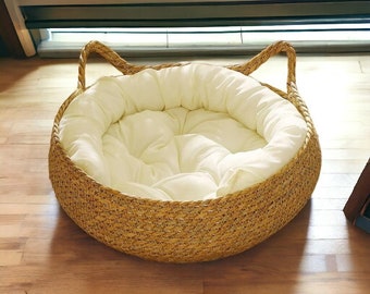 Cute Wicker Cat Bed | Woven Cat Basket Bed, Pet Basket, Dog Basket, Small Dog Bed, Cat Hammock Bed, Comfy Outdoor Cat Bed, Gift for Cats