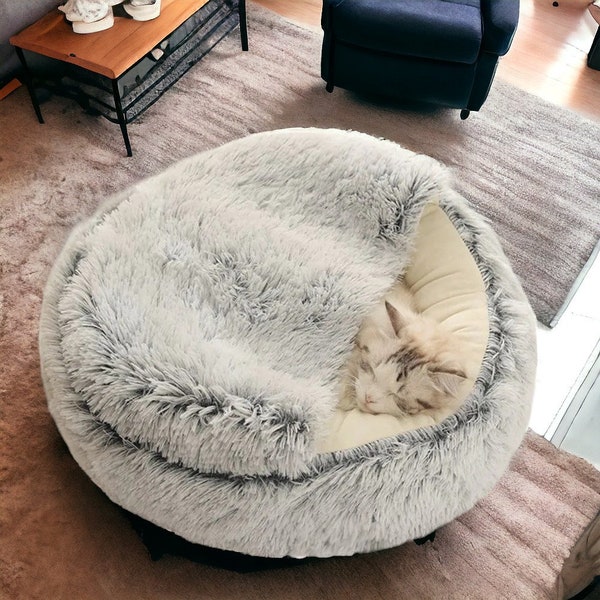 Snug Cat Cave Bed | Fluffy Bed for Cat, Comfy Indoor Cat House, Warm Cute Cat Bed, Luxury Cat Bed, Calming Cat Basket Bed, Cozy Kitten Bed