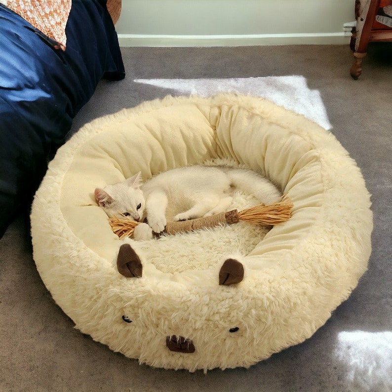 Cute Alpaca Cat Bed Cozy Bed For Cat, Snug Pet Bed, Warm Kitten Bed, Cosy Cat Couch, Comfy Cat Basket, Calming Cat Nest, Gift For Cats image 2