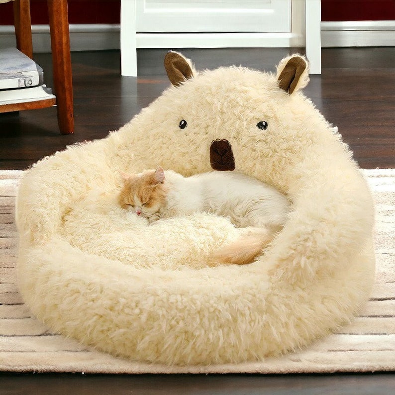 Cute Alpaca Cat Bed Cozy Bed For Cat, Snug Pet Bed, Warm Kitten Bed, Cosy Cat Couch, Comfy Cat Basket, Calming Cat Nest, Gift For Cats image 6