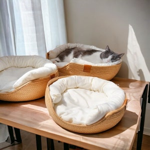 Comfy Wooden Cat Bed | Cute Cat Hammock, Round Cat Bed, Luxury Cat Pillow, Warm Cat Nest, Kitten Bed, Bed for Pets, Large Dog Bed, Cat Lover