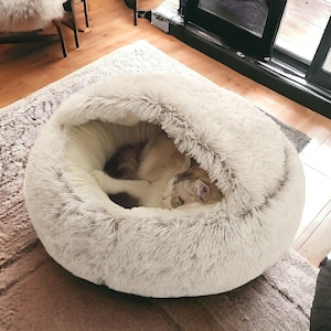 Lit troglodyte douillet pour chat Lit moelleux pour chat, niche pour chat d'intérieur confortable, mignon chat chaud, lit de luxe pour chat, panier calmant pour chat, lit douillet pour chaton Grey - Plush