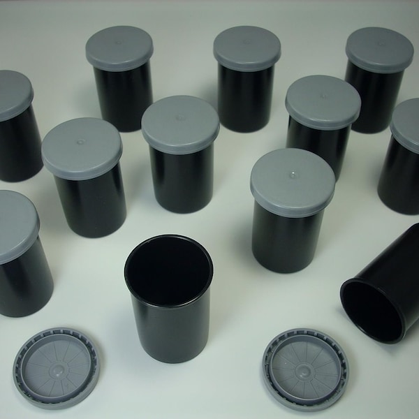 Black Film Canisters with Gray Lids