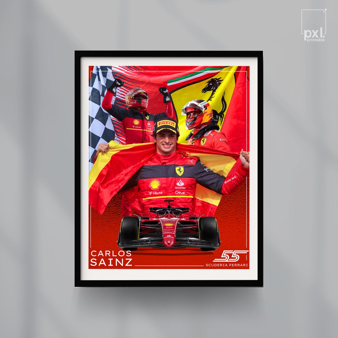 Carlos Sainz Poster, Scuderia Ferrari F1 Wall Art, Formula 1 Poster ...