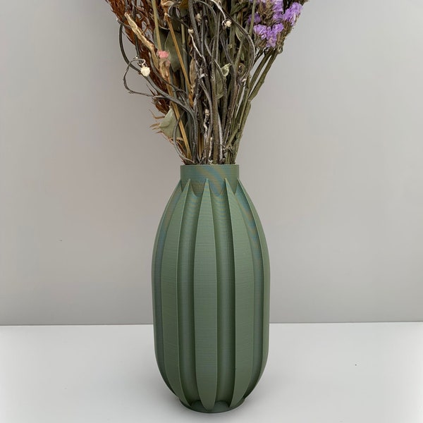 Olive Green Vase - Modern Dried Flower Vessel,  Home Accent Piece