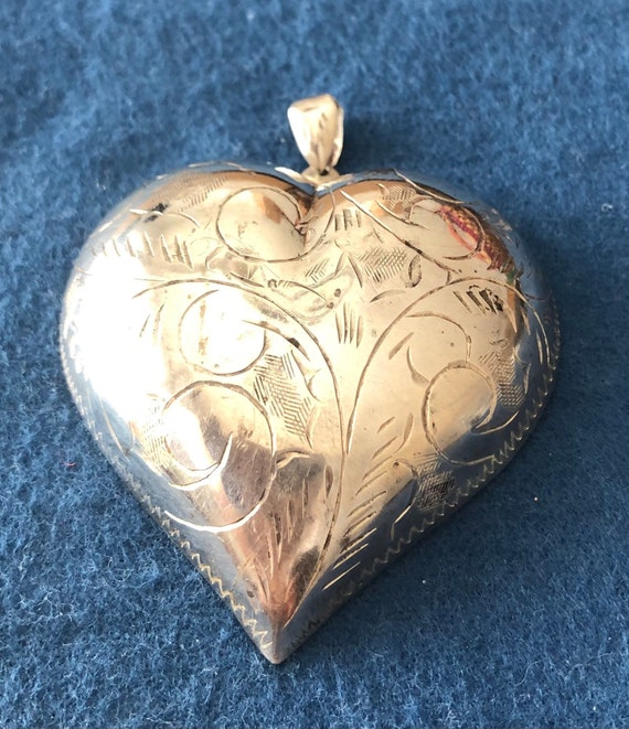Huge Etched Sterling Silver Etched Puffy Heart Pen