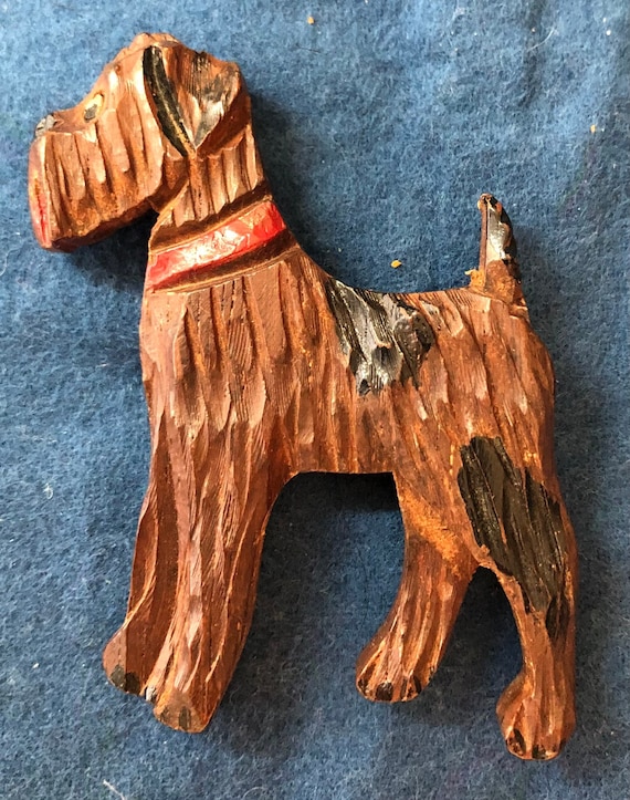 Large Scottie Dog Wooden Brooch Circa 1930s 1940s