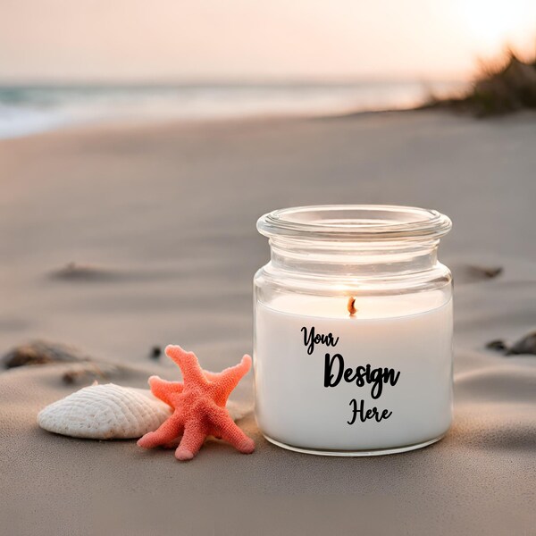 Candle Mockup - Coastal Candle Beach Vibes - Digital Mockup Download for a Relaxing, Beachy Atmosphere