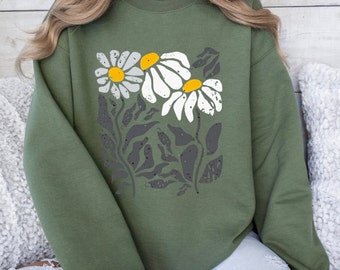 Boho Flower Sweatshirt, Flower Sweatshirt, Wildflower Sweatshirt, Minimalist Hoodie, Floral Sweatshirt, Boho Shirt, Gift For Her, Trendy