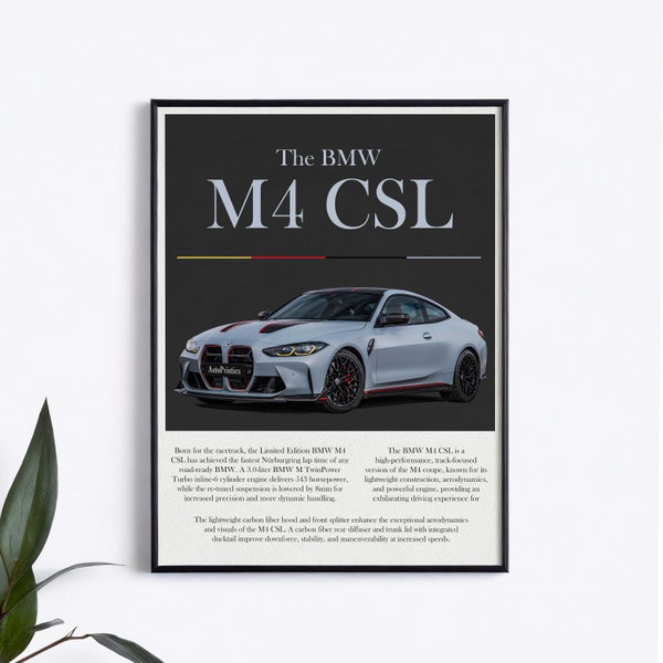 M4CSL, BMW M4 CSL, Car wall decor, Gifts for him, Automotive art, Digital designs, Digital download, Unique gifts, Digital Art print, CAR