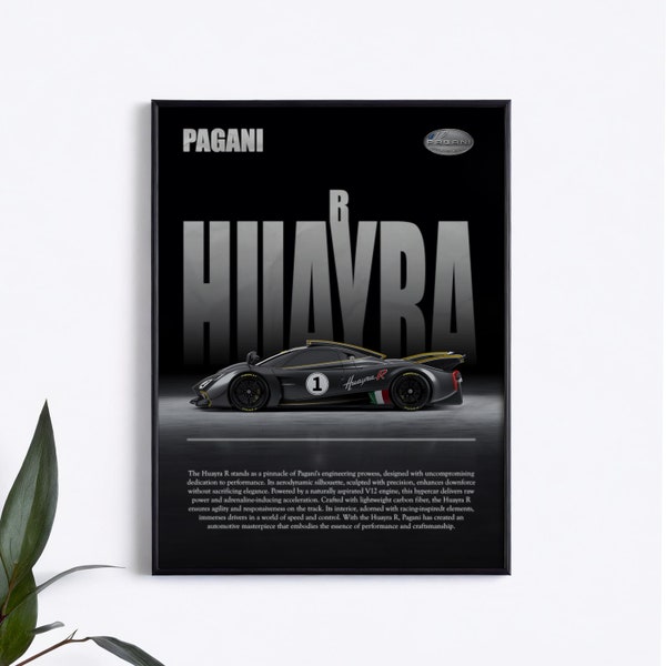 Pagani Huayra R poster, Car wall decor, Gifts for him, Automotive art, Digital designs, Digital download, Unique gifts, Digital Art print