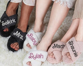 Personalized Fluffy Slippers,Bridal Slipper,Custom Bride Slippers Gift, Bridal Party Slippers,Bridesmaid Gifts,Bridal Party Slippers