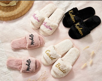Personalized Bridal Slipper,Fluffy Slippers,Custom Bride Slippers Gift, Bachelorette Party, Custom Bride Slippers,Fluffy Slippers