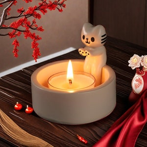 Cartoon Kitten Candle Holder Warming Paws Resin Cute Candle Holders Cute Cartoon Tea Light Holders  Cat Gifts for Women Girl Without Candles