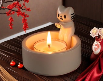 Cartoon Kitten Candle Holder Warming Paws Resin Cute Candle Holders Cute Cartoon Tea Light Holders  Cat Gifts for Women Girl Without Candles