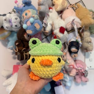 Crochet Duck Plush with Frog Hat