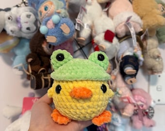 Crochet Duck Plush with Frog Hat
