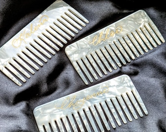 Custom Engraved Acetate Marble finish Wide tooth Comb | Bridesmaids Gift | Unique Wedding Gift | Wedding Shower Favor | Personalized Comb