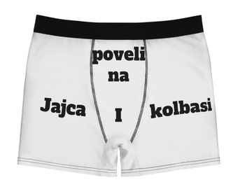 Herren-Boxershorts (AOP), personalisierte Boxer für Männer, weiße Boxer, benutzerdefinierte Herrenunterwäsche, lustiger Slogan-Boxer