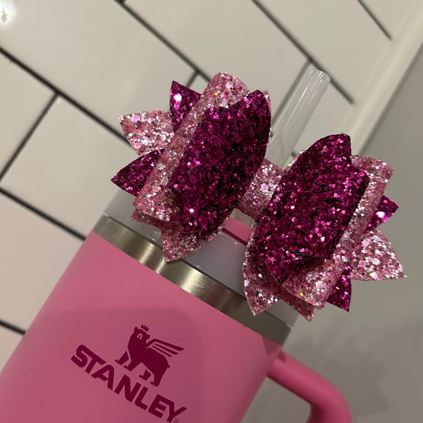 Stanley Tumbler Bow pink peony fuchsia flamingo Glitter Straw Topper valentine hot pink cranberry