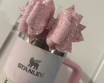 Stanley Tumbler Bow baby pink light pink  Glitter Straw Topper bloom