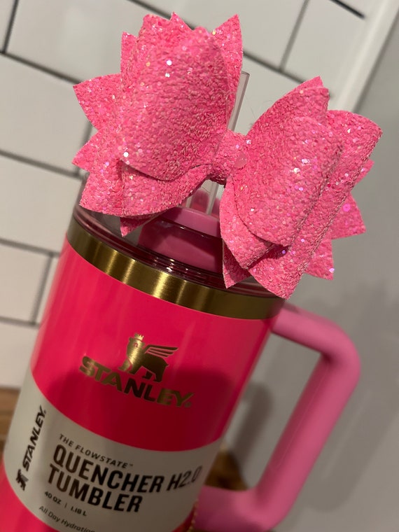Neon Pink Electric Pink Glitter Tumbler Bow for Stanley, Straw