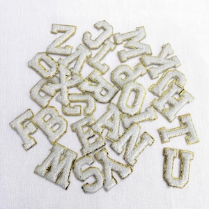 Parche de chenilla con letras bordadas de la A a la Z con purpurina, parches de chenilla para planchar en ropa, parche autoadhesivo con letras universitarias.