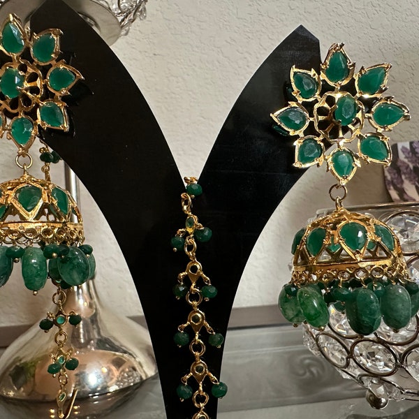 Timeless Opulence: Jadau Jhumka with 9ct Gold Plating & Precious Semi-Stones