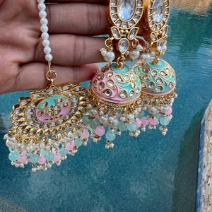 Traditional Thaapa Kundan Jhumkas and Tikka