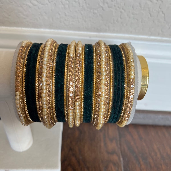 Beautiful Bangle set (Bottle Green and Gold)