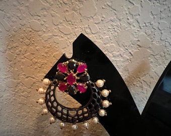 Statement piece-victorian polished chandbali with Ruby and Black stone