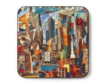 Hardboard Back Coaster - New York Nexus Cubist Pulse and Persian Patterns