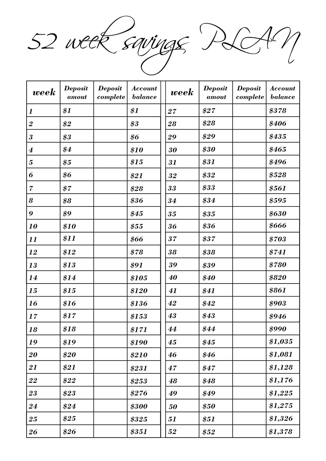 52 Week Savings Plan, 2024 Money Saving Challenge Etsy