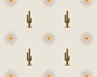 Naadloze patroon cactus en zon - digitale papierdownload - commercieel gebruik - westelijke woestijn-illustraties