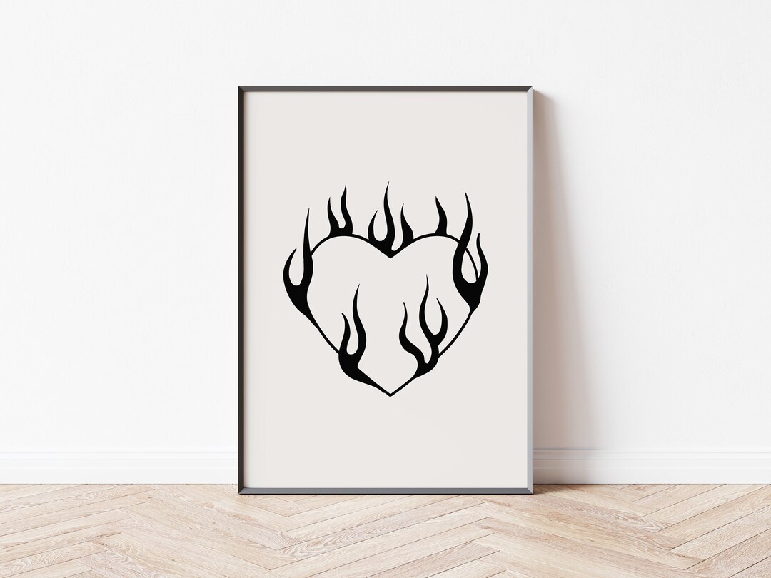 Flaming Heart Poster Tattoo Design Poster Print Digital Download Trendy ...