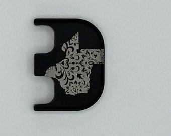 Glock Back Plate(Aluminum) Custom Engraved Texas Floral Pattern Gen 1-5