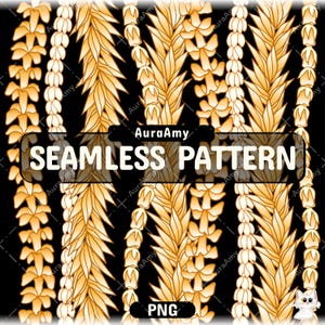 Vertical Puakenikeni Maile Lokelani Pikake Lei Png, Curve Tropical Flower Png, Lei Pattern Digital Download, Seamless Pattern, PNG File