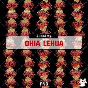 Ohia Lehua Flower Lei Png, Tropical Flower Png, Vertical Lei Pattern Digital Download, Seamless Pattern, PNG File