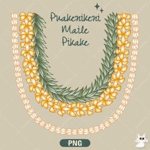 Triple Lei Puakenikeni Maile Pikake Lei Png, Flower Lei Png, Curve Pattern Digital Download, PNG File