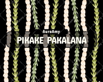 Vertical Pikake Pakalana Lei Png, Tropical Flower Png, Curve Lei Pattern Digital Download, Seamless Pattern, PNG File