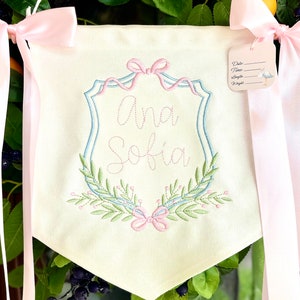 Floral/bow crest hospital banner | baby girl | customized