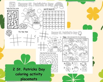 St. Patricks day activity placemat, Printable coloring activity placemats for kids, coloring for kids, st. Patrick day activity for kids