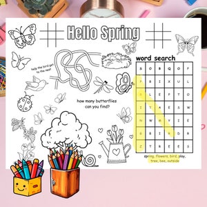 Printable Spring Activity Coloring Placemat, Activity Coloring Placemat ...