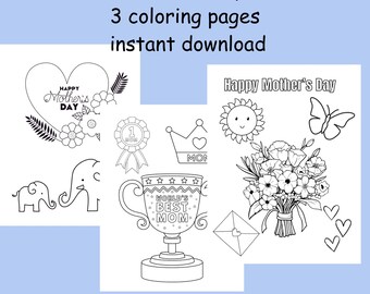 Mother’s Day coloring pages for kids, coloring sheet, printable Mother’s Day coloring activity for kids, US letter, instant download