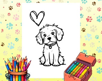 Dibujos para colorear de cachorros para niños, actividad imprimible (descarga digital)