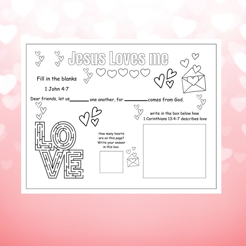 Christian Valentines Printable Placemats, Sunday School Valentines ...
