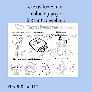 Jesus loves me bible coloring sheet, Sunday school bible coloring placemat, printable Christian coloring Jesus loves me song for kids