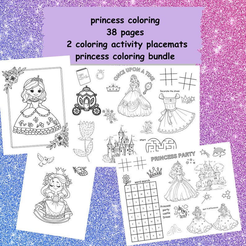 Princess Coloring Pages Printable, Princess Coloring Placemat for Kids ...