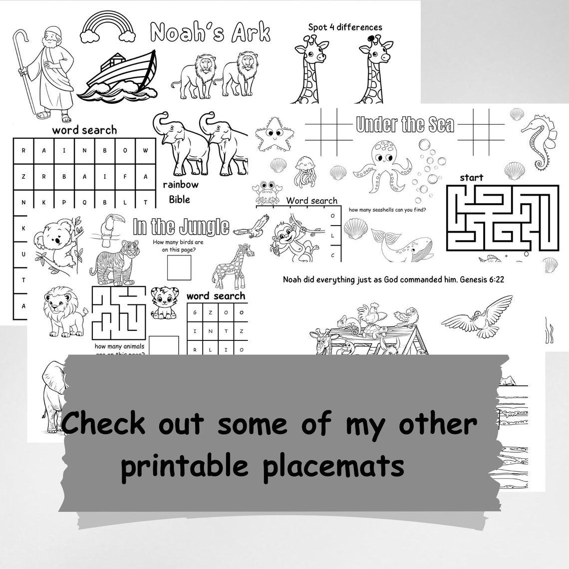 Printable Christian Coloring Activity Placemats, Sunday School Activity